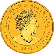 Australia 25 Dollars (Spotted Eagle Ray) JC ELIZABETH II AUSTRALIA 1/4 OZ 9999 AU 25 DOLLARS 2021 coin obverse Australia 25 Dollars (Spotted Eagle Ray) JC ELIZABETH II AUSTRALIA 1/4 OZ 9999 AU 25 DOLLARS 2021 coin obverse