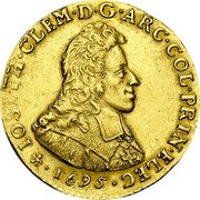 Belgium 3 Ducats John Clemens of Bavaria 1695 Rare KM# 111 IOSEPH CLEM D G ARC COL PRIN ELEC 1700 coin obverse Belgium 3 Ducats John Clemens of Bavaria 1695 Rare KM# 111 IOSEPH CLEM D G ARC COL PRIN ELEC 1700 coin obverse