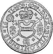 Belgium 30 Patards 2 Testons Ernest of Bavaria 1611  KM# 18.1 DVX BULLIONENSIS 16 11 coin reverse Belgium 30 Patards 2 Testons Ernest of Bavaria 1611  KM# 18.1 DVX BULLIONENSIS 16 11 coin reverse