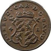 Belgium 4 Liards (Jean-Theodore of Bavaria) KM# 159 I THEOD CAR D G BAV D 4L coin obverse Belgium 4 Liards (Jean-Theodore of Bavaria) KM# 159 I THEOD CAR D G BAV D 4L coin obverse