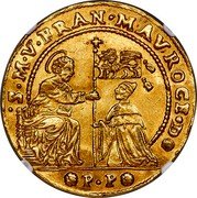Italy 4 Zecchini (Francesco Morosini. Sword) S M V FRAN MAVROCE D P P coin obverse Italy 4 Zecchini (Francesco Morosini. Sword) S M V FRAN MAVROCE D P P coin obverse