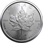 Canada 5 Dollars (Maple Leaf. Transitional Obverse) CANADA 9999 9999 FINE SILVER 1 OZ ARGENT PUR coin reverse Canada 5 Dollars (Maple Leaf. Transitional Obverse) CANADA 9999 9999 FINE SILVER 1 OZ ARGENT PUR coin reverse