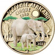 Italy 5 Euro African Elephant 2023 R Proof ELEFANTE AFRICANO CINQUE EURO 2023 R coin reverse