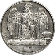 Italy 5 Lire (Vittorio Emanuele III. Prova) KM# Pr37 2. PROVA TECNICA R 1926 L.5 coin reverse