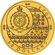 Niue 50 Dollars Golden Eagle. Cicmany Patterns 2023 CM Bullion PUBLIC SEAL OF NIUE ATUA NIUE TUKULAGI 50 DOLLARS 2023 coin obverse Niue 50 Dollars Golden Eagle. Cicmany Patterns 2023 CM Bullion PUBLIC SEAL OF NIUE ATUA NIUE TUKULAGI 50 DOLLARS 2023 coin obverse