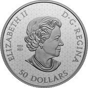 Canada 50 Dollars Maple Leaves in Motion 35th Anniversary 2023 ELIZABETH II D G REGINA 1952 2022 50 DOLLARS coin obverse Canada 50 Dollars Maple Leaves in Motion 35th Anniversary 2023 ELIZABETH II D G REGINA 1952 2022 50 DOLLARS coin obverse