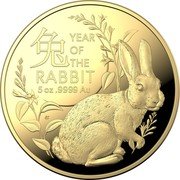 Australia 500 Dollars Year of the Rabbit 2023  Proof 兔 YEAR OF THE RABBIT 5OZ .9999 AU BS coin reverse Australia 500 Dollars Year of the Rabbit 2023  Proof 兔 YEAR OF THE RABBIT 5OZ .9999 AU BS coin reverse