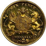 UK Six Pence Victoria 1887 Proof X# 55a SIX PENCE MDCCCLXXXVII coin reverse