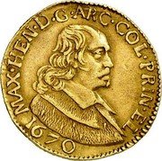 Belgium Ducat (Maximilian Henry of Bavaria) KM# 81 MAX HEN D G ARC COL PRIN EL 1670 coin obverse Belgium Ducat (Maximilian Henry of Bavaria) KM# 81 MAX HEN D G ARC COL PRIN EL 1670 coin obverse