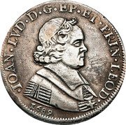 Belgium Ducatone John Louis of Elderen 1689 KM# 101 IOAN LVD D G EP PRIN LEOD 1689 coin obverse Belgium Ducatone John Louis of Elderen 1689 KM# 101 IOAN LVD D G EP PRIN LEOD 1689 coin obverse