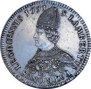 Belgium 1 Patagon Sede Vacante. St. Lambert 1771  KM# 171 S LAMBERTUS PATRONUS LEODIENSIS 1771 coin obverse Belgium 1 Patagon Sede Vacante. St. Lambert 1771  KM# 171 S LAMBERTUS PATRONUS LEODIENSIS 1771 coin obverse