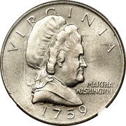 USA Half Dollar Pattern 1759 (1965)  Minted in 1965 VIRGINIA MARTHA WASHINGTON 1759 coin obverse USA Half Dollar Pattern 1759 (1965)  Minted in 1965 VIRGINIA MARTHA WASHINGTON 1759 coin obverse