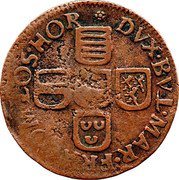 Belgium Liard (Jean Louis d’Elderen 1st type) KM# 97 DVX BVL MAR FRA COM LOS HOR coin reverse Belgium Liard (Jean Louis d’Elderen 1st type) KM# 97 DVX BVL MAR FRA COM LOS HOR coin reverse