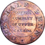 Canada One Half Penny (Copper Company of Upper Canada - Pattern) ONE HALF PENNY COPPER COMPANY OF UPPER CANADA coin reverse Canada One Half Penny (Copper Company of Upper Canada - Pattern) ONE HALF PENNY COPPER COMPANY OF UPPER CANADA coin reverse