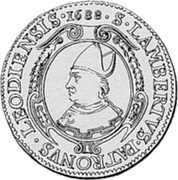 Belgium Patagon KM# 98 Liege/ Sede Vacante S LAMBERTVS PATRONVS LEODIENSIS 1688 coin obverse Belgium Patagon KM# 98 Liege/ Sede Vacante S LAMBERTVS PATRONVS LEODIENSIS 1688 coin obverse