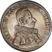Italy Piastra (Ferdinando II 6th series) FERD II MAGN DVX ETRVRIÆ coin obverse Italy Piastra (Ferdinando II 6th series) FERD II MAGN DVX ETRVRIÆ coin obverse