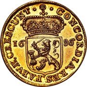 Netherlands Rijksdaalder (Pattern. Weight of 10 Ducats) CONCORDIA RES PARVÆ CRESCUNT 16 86 coin reverse Netherlands Rijksdaalder (Pattern. Weight of 10 Ducats) CONCORDIA RES PARVÆ CRESCUNT 16 86 coin reverse
