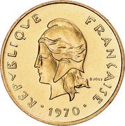 Vanuatu 1 Franc New Hebrides. Essai 1970  KM# E4 RÉPVBLIQVE FRANÇAISE R JOLY 1970 coin obverse Vanuatu 1 Franc New Hebrides. Essai 1970  KM# E4 RÉPVBLIQVE FRANÇAISE R JOLY 1970 coin obverse