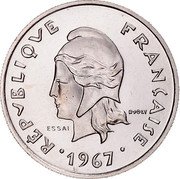 Vanuatu 10 Francs New Hebrides. Essai 1967  KM# E2 RÉPVBLIQVE FRANÇAISE R JOLY ESSAI 1967 coin obverse Vanuatu 10 Francs New Hebrides. Essai 1967  KM# E2 RÉPVBLIQVE FRANÇAISE R JOLY ESSAI 1967 coin obverse