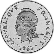 Vanuatu 10 Francs (New Hebrides. Piedfort with Essai) KM# PE3 RÉPVBLIQVE FRANÇAISE R JOLY 1967 coin obverse Vanuatu 10 Francs (New Hebrides. Piedfort with Essai) KM# PE3 RÉPVBLIQVE FRANÇAISE R JOLY 1967 coin obverse