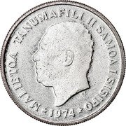 Samoa 10 Sene Tanumafili II 1974 Proof KM# 15a MALIETOA TANUMAFILI II SAMOA I SISIFO 1974 coin obverse Samoa 10 Sene Tanumafili II 1974 Proof KM# 15a MALIETOA TANUMAFILI II SAMOA I SISIFO 1974 coin obverse