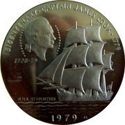 Samoa 10 Tala Tanumafili II Captain James Cook 1979 Proof KM# 33a BICENTENARY CAPTAIN JAMES COOK 1779 1728-79 H M S RESOLUTION 1979 JB coin reverse