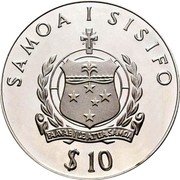 Samoa 10 Tala Tanumafili II Dr. Wilhelm Solf 1980 Proof KM# 41a SAMOA I SISIFO FA'AVAE I LE ATUA SAMOA $ 10 coin obverse Samoa 10 Tala Tanumafili II Dr. Wilhelm Solf 1980 Proof KM# 41a SAMOA I SISIFO FA'AVAE I LE ATUA SAMOA $ 10 coin obverse