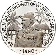 Samoa 10 Tala Tanumafili II Dr. Wilhelm Solf 1980 Proof KM# 41a DR. WILHELM SOLF GOVERNOR OF WESTERN SAMOA 1900 1910 ER 1980 coin reverse Samoa 10 Tala Tanumafili II Dr. Wilhelm Solf 1980 Proof KM# 41a DR. WILHELM SOLF GOVERNOR OF WESTERN SAMOA 1900 1910 ER 1980 coin reverse