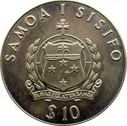 Samoa 10 Tala Tanumafili II Dr. Wilhelm Solf 1980 KM# 41 SAMOA I SISIFO FA'AVEA I LE ATUA SAMOA $ 10 coin obverse Samoa 10 Tala Tanumafili II Dr. Wilhelm Solf 1980 KM# 41 SAMOA I SISIFO FA'AVEA I LE ATUA SAMOA $ 10 coin obverse