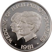 Samoa 10 Tala Tanumafili II Royal Wedding 1981 Proof KM# 44 WEDDING OF H R H PRINCE CHARLES ER 1981 coin reverse Samoa 10 Tala Tanumafili II Royal Wedding 1981 Proof KM# 44 WEDDING OF H R H PRINCE CHARLES ER 1981 coin reverse