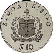 Samoa 10 Tala Wedding of Prince Andrew and Sarah Ferguson 1986 Proof KM# 64 SAMOA I SISIFO FAAVAE I LE ATUA SAMOA $ 10 coin obverse