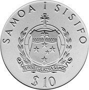 Samoa 10 Tala Kon Tiki 1988 Proof KM# 75 SAMOA I SISIFO $ 10 FA'AVAE I LE ATUA SAMOA coin obverse Samoa 10 Tala Kon Tiki 1988 Proof KM# 75 SAMOA I SISIFO $ 10 FA'AVAE I LE ATUA SAMOA coin obverse