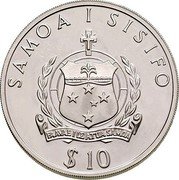 Samoa 10 Tala Tanumafili II XXV Summer Olympics - Javelin Thrower 1991 Proof KM# 85 SAMOA I SISIFO FAAVAE I LE ATUA SAMOA $ 10 coin obverse Samoa 10 Tala Tanumafili II XXV Summer Olympics - Javelin Thrower 1991 Proof KM# 85 SAMOA I SISIFO FAAVAE I LE ATUA SAMOA $ 10 coin obverse