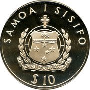 Samoa 10 Tala XXV Summer Olympics - Shot Putter 1991 Proof KM# 82 SAMOA I SISIFO FAAVAE I LE ATUA SAMOA $ 10 coin obverse Samoa 10 Tala XXV Summer Olympics - Shot Putter 1991 Proof KM# 82 SAMOA I SISIFO FAAVAE I LE ATUA SAMOA $ 10 coin obverse