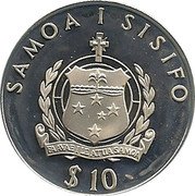 Samoa 10 Tala 40th Anniversary of the Accession of Queen Elizabeth II 1992 Proof KM# 109 SAMOA I SISIFO $ 10 coin obverse Samoa 10 Tala 40th Anniversary of the Accession of Queen Elizabeth II 1992 Proof KM# 109 SAMOA I SISIFO $ 10 coin obverse