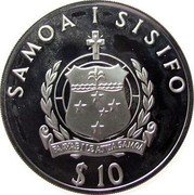 Samoa 10 Tala Tanumafili II Roggeveen's Fleet 1992 Proof KM# 99 SAMOA I SISIFO $ 10 coin obverse Samoa 10 Tala Tanumafili II Roggeveen's Fleet 1992 Proof KM# 99 SAMOA I SISIFO $ 10 coin obverse
