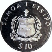 Samoa 10 Tala Tanumafili II Endangered Wildlife 1992 Proof KM# 98 SAMOA I SISIFO $ 10 coin obverse Samoa 10 Tala Tanumafili II Endangered Wildlife 1992 Proof KM# 98 SAMOA I SISIFO $ 10 coin obverse