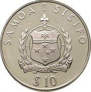 Samoa 10 Tala Hammer Thrower 1992 Proof KM# 86 SAMOA I SISIFO FAAVAE I LE ATUA SAMOA $ 10 coin obverse Samoa 10 Tala Hammer Thrower 1992 Proof KM# 86 SAMOA I SISIFO FAAVAE I LE ATUA SAMOA $ 10 coin obverse