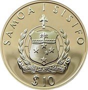 Samoa 10 Tala 100th Anniversary of the Death of Robert Louis Stephenson 1994 Proof KM# 121 SAMOA I SISIFO FAAVAE I LE ATUA SAMOA $ 10 coin obverse Samoa 10 Tala 100th Anniversary of the Death of Robert Louis Stephenson 1994 Proof KM# 121 SAMOA I SISIFO FAAVAE I LE ATUA SAMOA $ 10 coin obverse