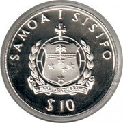 Samoa 10 Tala Tigris. Burning Tigris 1994 Proof KM# 95 SAMOA I SISIFO $10 FA'AVAE I LE ATUA SAMOA coin obverse Samoa 10 Tala Tigris. Burning Tigris 1994 Proof KM# 95 SAMOA I SISIFO $10 FA'AVAE I LE ATUA SAMOA coin obverse