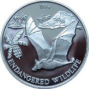 Samoa 10 Tala Endangered Wildlife. Flying Bat 1994 Proof KM# 101 1994 ENDANGERED WILDLIFE coin reverse Samoa 10 Tala Endangered Wildlife. Flying Bat 1994 Proof KM# 101 1994 ENDANGERED WILDLIFE coin reverse