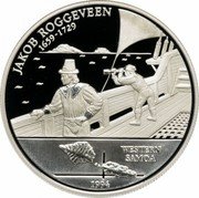 Samoa 10 Tala Tanumafili II Jakob Roggeveen 1994 Proof KM# 100 JAKOB ROGGEVEEN 1659-1729 WESTERN SAMOA 1994 coin reverse Samoa 10 Tala Tanumafili II Jakob Roggeveen 1994 Proof KM# 100 JAKOB ROGGEVEEN 1659-1729 WESTERN SAMOA 1994 coin reverse
