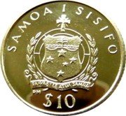 Samoa 10 Tala The Endeavour 1995 Proof KM# 144 SAMOA I SISIFO FA'AVAEILE ATUA SAMOA PM $10 coin obverse Samoa 10 Tala The Endeavour 1995 Proof KM# 144 SAMOA I SISIFO FA'AVAEILE ATUA SAMOA PM $10 coin obverse