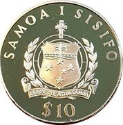 Samoa 10 Tala Young Lady Elizabeth and "Bobs" 1995 Proof KM# 124 SAMOA I SISIFO FA'AVAE I LE ATUA SAMOA $10 coin obverse Samoa 10 Tala Young Lady Elizabeth and "Bobs" 1995 Proof KM# 124 SAMOA I SISIFO FA'AVAE I LE ATUA SAMOA $10 coin obverse