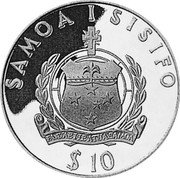Samoa 10 Tala Edmond Halley 1995 Proof KM# 105 SAMOA I SISIFO $ 10 FA'AVAE I LE ATUA SAMOA coin obverse Samoa 10 Tala Edmond Halley 1995 Proof KM# 105 SAMOA I SISIFO $ 10 FA'AVAE I LE ATUA SAMOA coin obverse