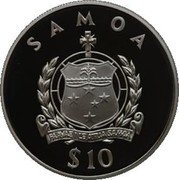 Samoa 10 Tala Queen Mother 1998 Proof KM# 177 SAMOA $ 10 FA'AVAE I LE ATUA SAMOA coin obverse Samoa 10 Tala Queen Mother 1998 Proof KM# 177 SAMOA $ 10 FA'AVAE I LE ATUA SAMOA coin obverse