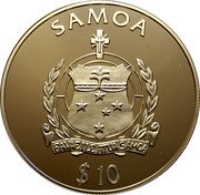 Samoa 10 Tala Football World Championship 1998 1998 Proof KM# 157 SAMOA FAAVAEILE ATUA SAMOA $10 coin obverse Samoa 10 Tala Football World Championship 1998 1998 Proof KM# 157 SAMOA FAAVAEILE ATUA SAMOA $10 coin obverse
