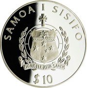 Samoa 10 Tala XXVII summer Olympic Games 2000 Proof KM# 129 SAMOA I SISIFO FAVAE I LE ATUA SAMOA $10 coin obverse Samoa 10 Tala XXVII summer Olympic Games 2000 Proof KM# 129 SAMOA I SISIFO FAVAE I LE ATUA SAMOA $10 coin obverse