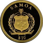 Samoa 10 Tala Marie Curie 2009 Proof KM# 213 SAMOA FA'AVAE I LE ATUA SAMOA $ 10 coin obverse Samoa 10 Tala Marie Curie 2009 Proof KM# 213 SAMOA FA'AVAE I LE ATUA SAMOA $ 10 coin obverse