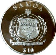 Samoa 10 Tala Galapagos Iguana 2009 Proof KM# 206 SAMOA FA'AVAE I LE ATUA SAMOA $ 10 coin obverse Samoa 10 Tala Galapagos Iguana 2009 Proof KM# 206 SAMOA FA'AVAE I LE ATUA SAMOA $ 10 coin obverse